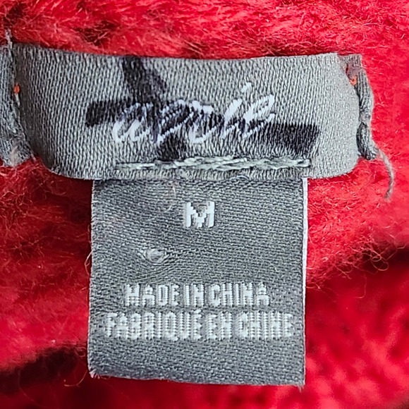 Aerie Fair Isle Turtleneck Sweater Red Cream Pink Soft‎ Oversized Slouchy Medium - Picture 3 of 12